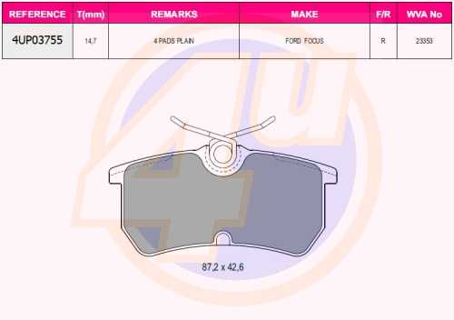 Колодки зад FORD FOCUS 1.4I-2.0I1.8TD 98- <b>4U 4UP03755</b> - изображение