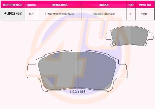 Колодки пер TOY YARIS 1.0I1.3I1.5WTI1.4D 99-05 (с 2 датчиками) <b>4U 4UP03768</b> - изображение Колодки пер TOY YARIS 1.0I1.3I1.5WTI1.4D 99-05 (с 2 датчиками) <b>4U 4UP03768</b> - изображение