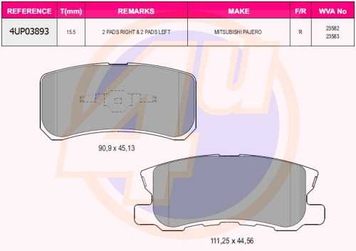 Колодки зад CIT C4 AIRCROSS 12-CHR SEBRING 07-JEEP COMPASP 06-MIT ASXOUTLANDER 06- <b>4U 4UP03893</b> - изображение