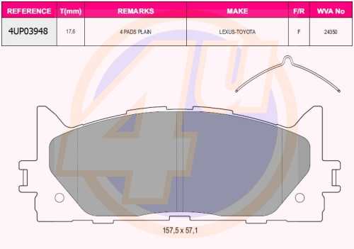 Колодки пер TOY CAMRY V40 06-V50 11-LEX ES 240350 06- <b>4U 4UP03948</b> - изображение