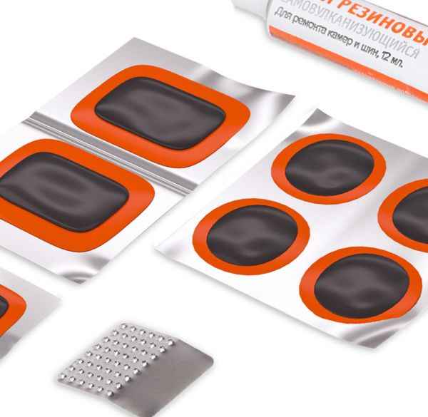 Набор заплат для ремонта камер и велошин ф25мм, 35х24мм, 52x32мм, клей, нажд.бумага AIRLINE ATRK-6 - изображение 1