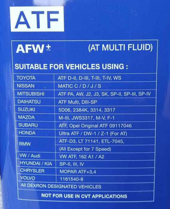 Масло трансмиссионноеATF Wide Range AFW+ 4л <b>AISIN ATF6004</b> - изображение 1