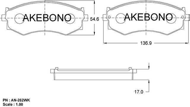 Колодки тормозные дисковые передние подходят для Nissan Sentra 00-06 <b>AKEBONO AN-262WK</b> - изображение 1