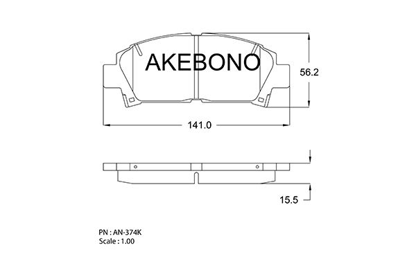 Колодки тормозные дисковые передние подходят для TOYOTA Carina AT210, Celica ST202 <b>AKEBONO AN-374K</b> - изображение