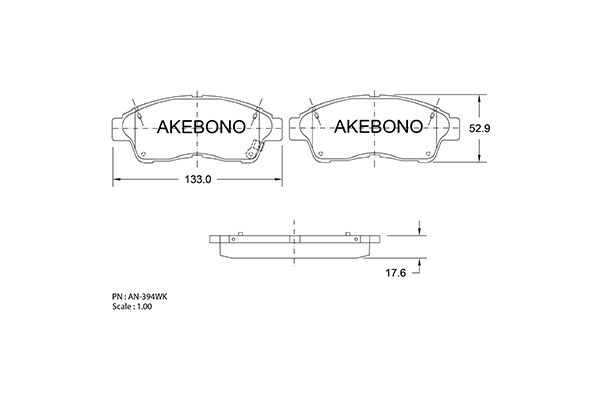 Колодки тормозные дисковые передние подходят для Toyota Camry V20 <b>AKEBONO AN-394WK</b> - изображение