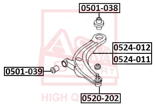 Сайлентблок, рычаг независимой подвески колеса <b>ASVA 0501038</b> - изображение