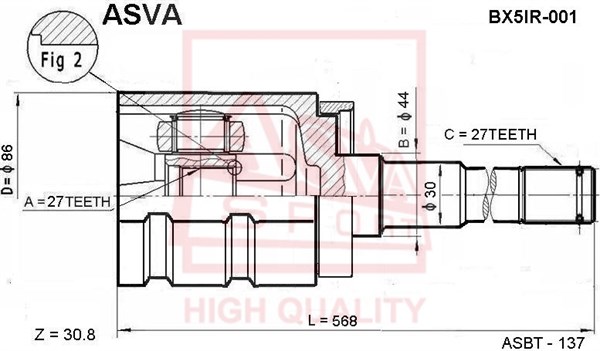 Шрус внутренний правый 27х44х27 [12] <b>ASVA BX5IR001</b> - изображение