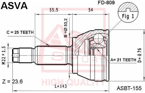 Шрус наружный 21X532X25 [12] <b>ASVA FD809</b> - изображение