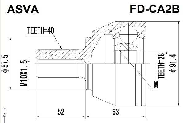 Шрус наружный 28x57.5x40 12 <b>ASVA FDCA2B</b> - изображение