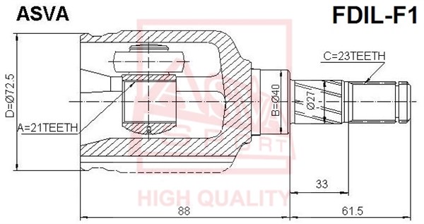 Шрус внутренний левый 21X40X23 [12] <b>ASVA FDILF1</b> - изображение