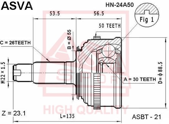 Шрус наружный 30X55X26 [12] <b>ASVA HN24A50</b> - изображение