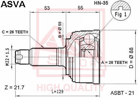 Шрус наружный 28x55x26 <b>ASVA HN35</b> - изображение