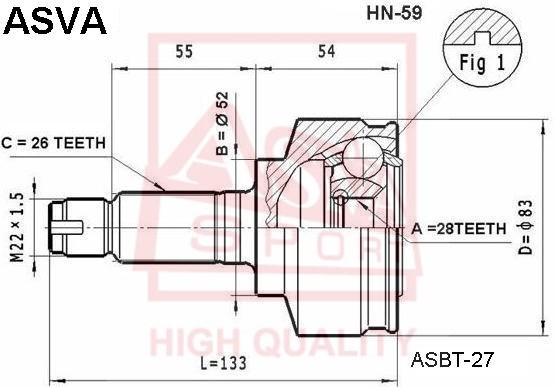 Шрус наружный 28x52x26 <b>ASVA HN59</b> - изображение