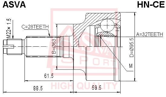 Шрус наружный 32x63x28 [12] <b>ASVA HNCE</b> - изображение
