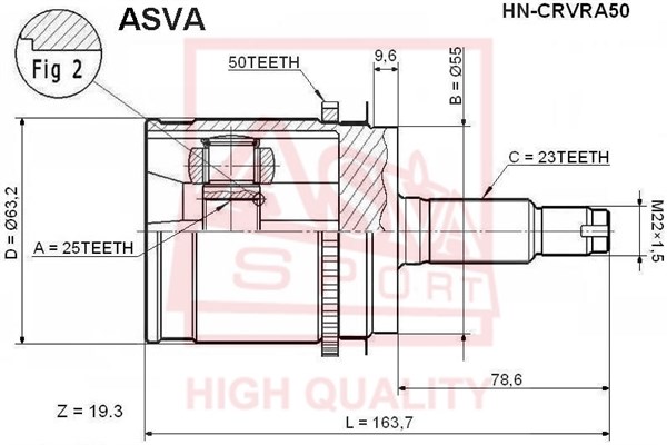 Шрус наружный задний 25x55x23 [12] <b>ASVA HNCRVRA50</b> - изображение