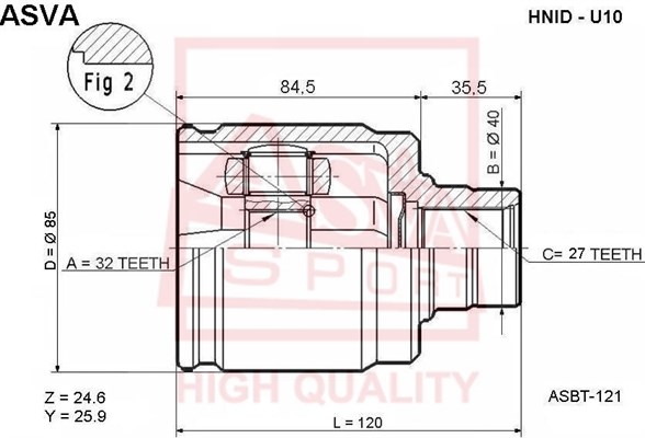Шрус внутренний левый 32x40x25 HONDA CR-V 97-00 AT+MT [12] <b>ASVA HNIDU10</b> - изображение