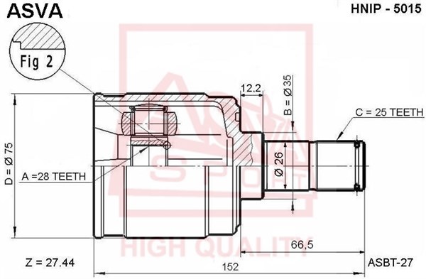 Шрус внутренний правый 28X35X25 12 <b>ASVA HNIP5015</b> - изображение