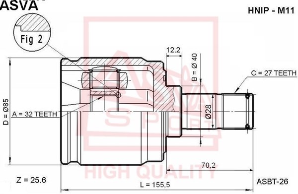 Шрус внутренний правый 32x40x27(58.5 HONDA CR-V 97-00 MT [12] <b>ASVA HNIPM11</b> - изображение