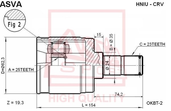 Шрус внутренний задний 25x35x23 (HONDA : CR-V 1996-2002 RD1/ [12] <b>ASVA HNIUCRV</b> - изображение