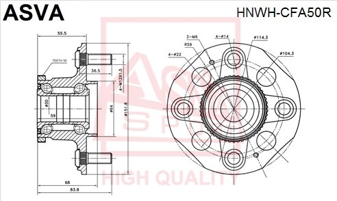 Ступица [12] <b>ASVA HNWHCFA50R</b> - изображение