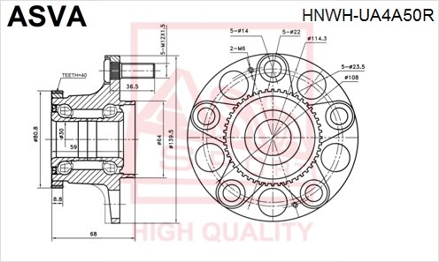 Ступица [12] <b>ASVA HNWHUA4A50R</b> - изображение
