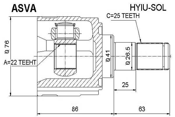 Шрус внутренний 25x41x22 [12] <b>ASVA HYIUSOL</b> - изображение