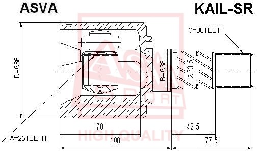 Шрус внутренний левый 25x38x30 12 <b>ASVA KAILSR</b> - изображение Шрус внутренний левый 25x38x30 12 <b>ASVA KAILSR</b> - изображение
