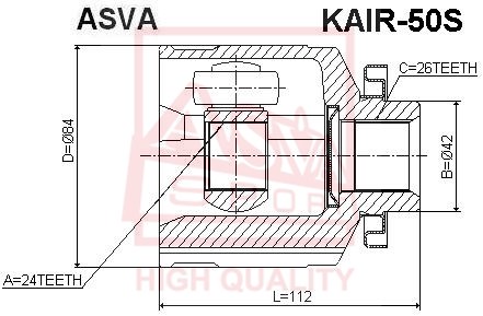 Шрус внутренний правый 24x42x26 <b>ASVA KAIR50S</b> - изображение