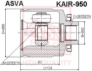 Шрус внутренний правый HYUNDAI TUCSON 2004- [12] <b>ASVA KAIR950</b> - изображение