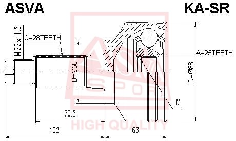 Шрус наружный 26x56x28 [12] <b>ASVA KASR</b> - изображение
