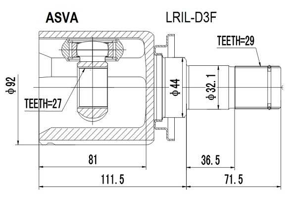 Шрус внутренний левый 27x44x29 12 <b>ASVA LRILD3F</b> - изображение
