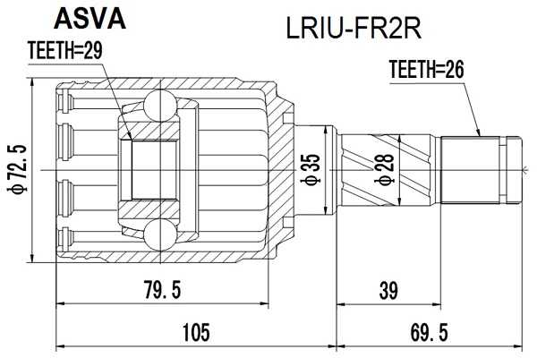 Шрус внутренний задний 29x35x26 12 <b>ASVA LRIUFR2R</b> - изображение Шрус внутренний задний 29x35x26 12 <b>ASVA LRIUFR2R</b> - изображение