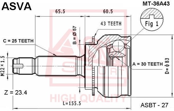 Шрус наружный <b>ASVA MT36A43</b> - изображение Шрус наружный <b>ASVA MT36A43</b> - изображение