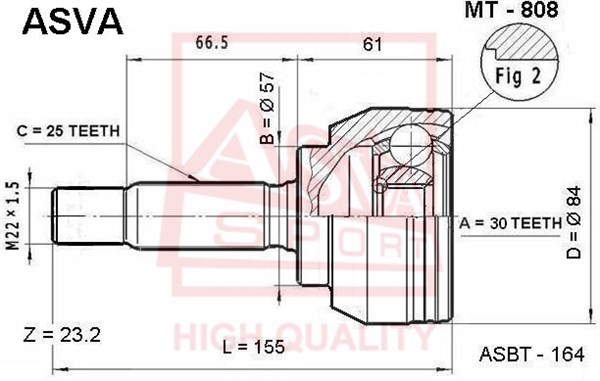 Шрус наружний 30x57x25) (гарантия 6 месяцев) [12] <b>ASVA MT808</b> - изображение
