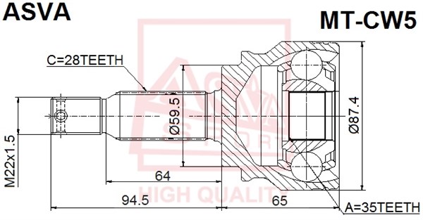 Шрус наружный 35X59,5X28 12 <b>ASVA MTCW5</b> - изображение