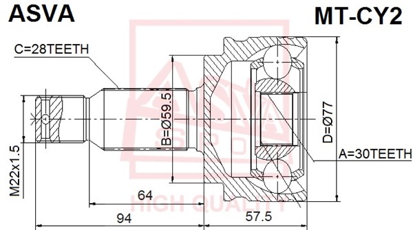 Шрус наружный 30X59,5X28 12 <b>ASVA MTCY2</b> - изображение