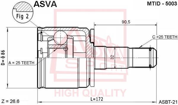 Шрус внутренний левый 25x32x25 MMC PAJERO 84-97 [12] <b>ASVA MTID5003</b> - изображение