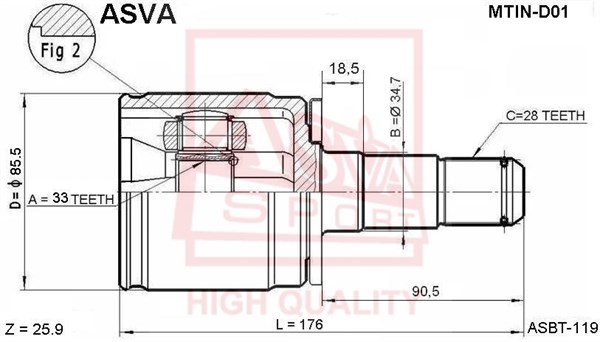 Шрус внутренний левый 33x34.7x28 [12] <b>ASVA MTIND01</b> - изображение