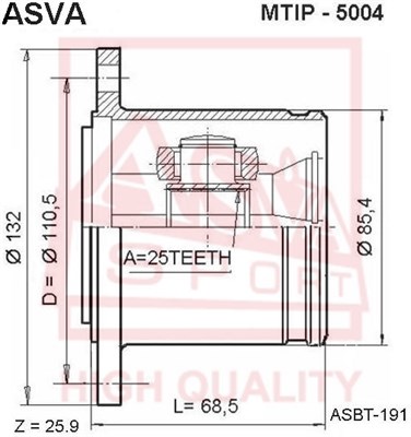 Шрус внутренний правый 25x110.5 MMC PAJERO 84-97 [12] <b>ASVA MTIP5004</b> - изображение