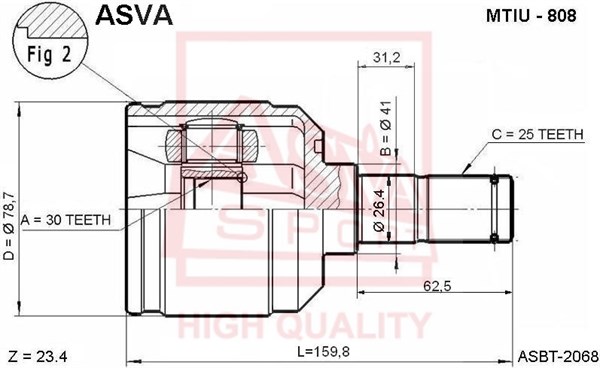 Шрус внутренний 30x41x25 (LANCER CS3A/CS5AR/CS6A/CS9A 2001-) [12] <b>ASVA MTIU808</b> - изображение