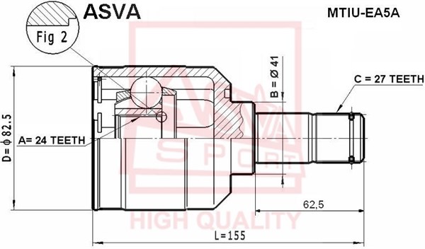 Шрус внутренний 24x41x27 <b>ASVA MTIUEA5A</b> - изображение Шрус внутренний 24x41x27 <b>ASVA MTIUEA5A</b> - изображение