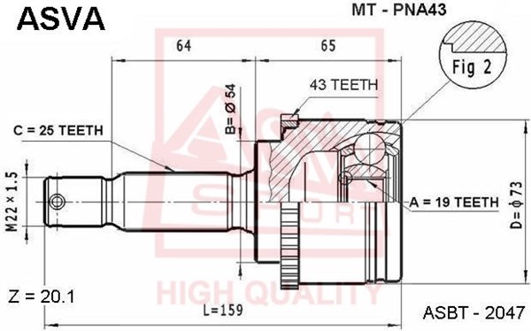 Шрус наружный 19X54X25 12 <b>ASVA MTPNA43</b> - изображение