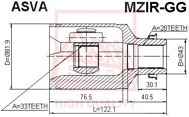 Шрус внутренний правый 33X43X28 12 <b>ASVA MZIRGG</b> - изображение