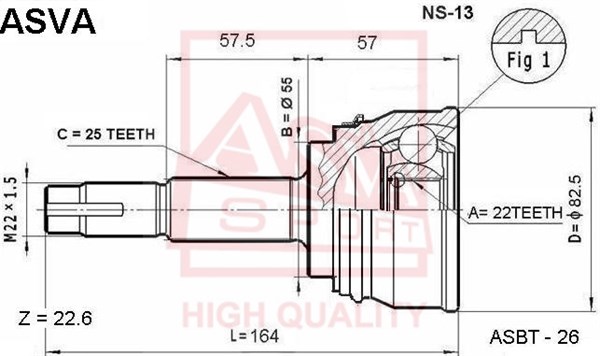 Шрус наружный 22x55x25 <b>ASVA NS13</b> - изображение