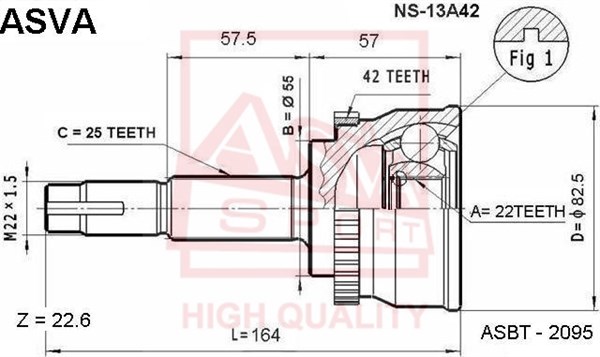 Шрус наружний 22x55x25 = HDK NI-13A42 [12] <b>ASVA NS13A42</b> - изображение