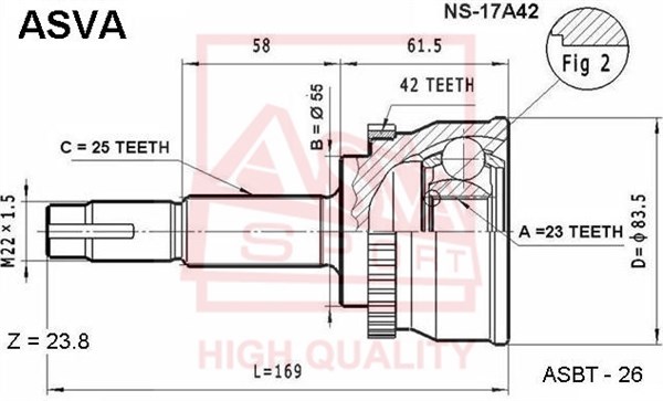 Шрус наружний 23x55x25 (ALMERA N15 SUNNY B14 BLUEBIRD G10) [12] <b>ASVA NS17A42</b> - изображение