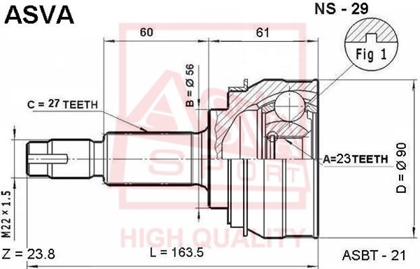 Шрус наружный 23x56x27 [12] <b>ASVA NS29</b> - изображение
