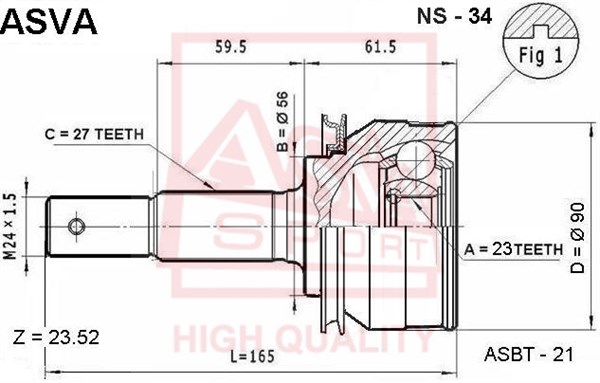 Шрус наружный 23x56x27 [12] <b>ASVA NS34</b> - изображение