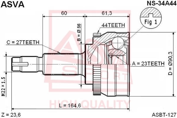 Шрус наружный 23x56x27 <b>ASVA NS34A44</b> - изображение