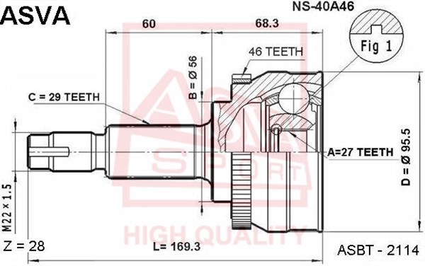 Шрус (гарантия 12 месяцев) [12] <b>ASVA NS40A46</b> - изображение